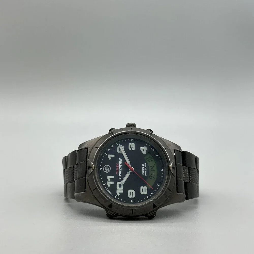 Timex Expedition Indiglo Men Watch 38mm Black Dial Analog Digital New Battery 7